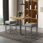 Linen Saddle Bar Stools with Cushioned Seat (Set of 2)