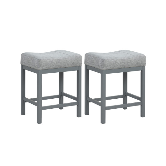 Linen Saddle Bar Stools with Cushioned Seat (Set of 2) - Image 3