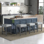 Linen Saddle Bar Stools with Cushioned Seat (Set of 2)