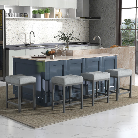 Linen Saddle Bar Stools with Cushioned Seat (Set of 2) - Image 5