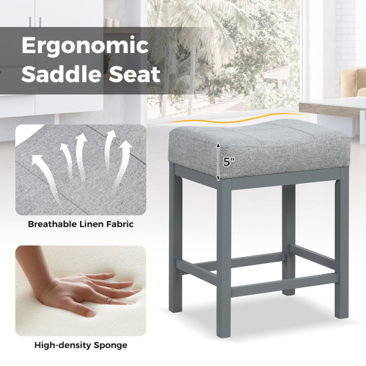 Linen Saddle Bar Stools with Cushioned Seat (Set of 2) - Image 7
