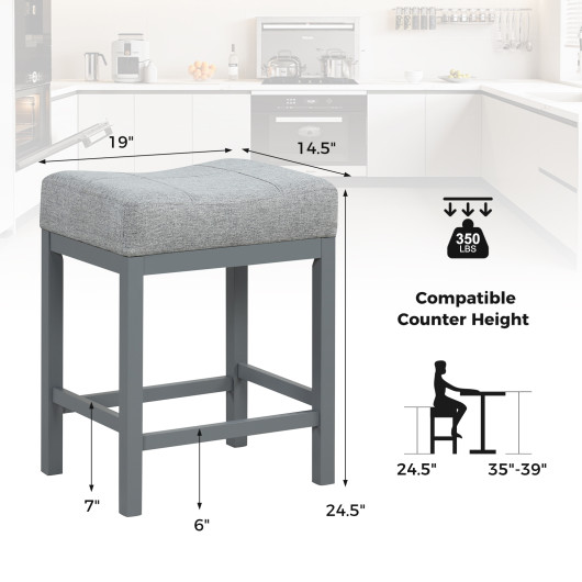 Linen Saddle Bar Stools with Cushioned Seat (Set of 2) - Image 4