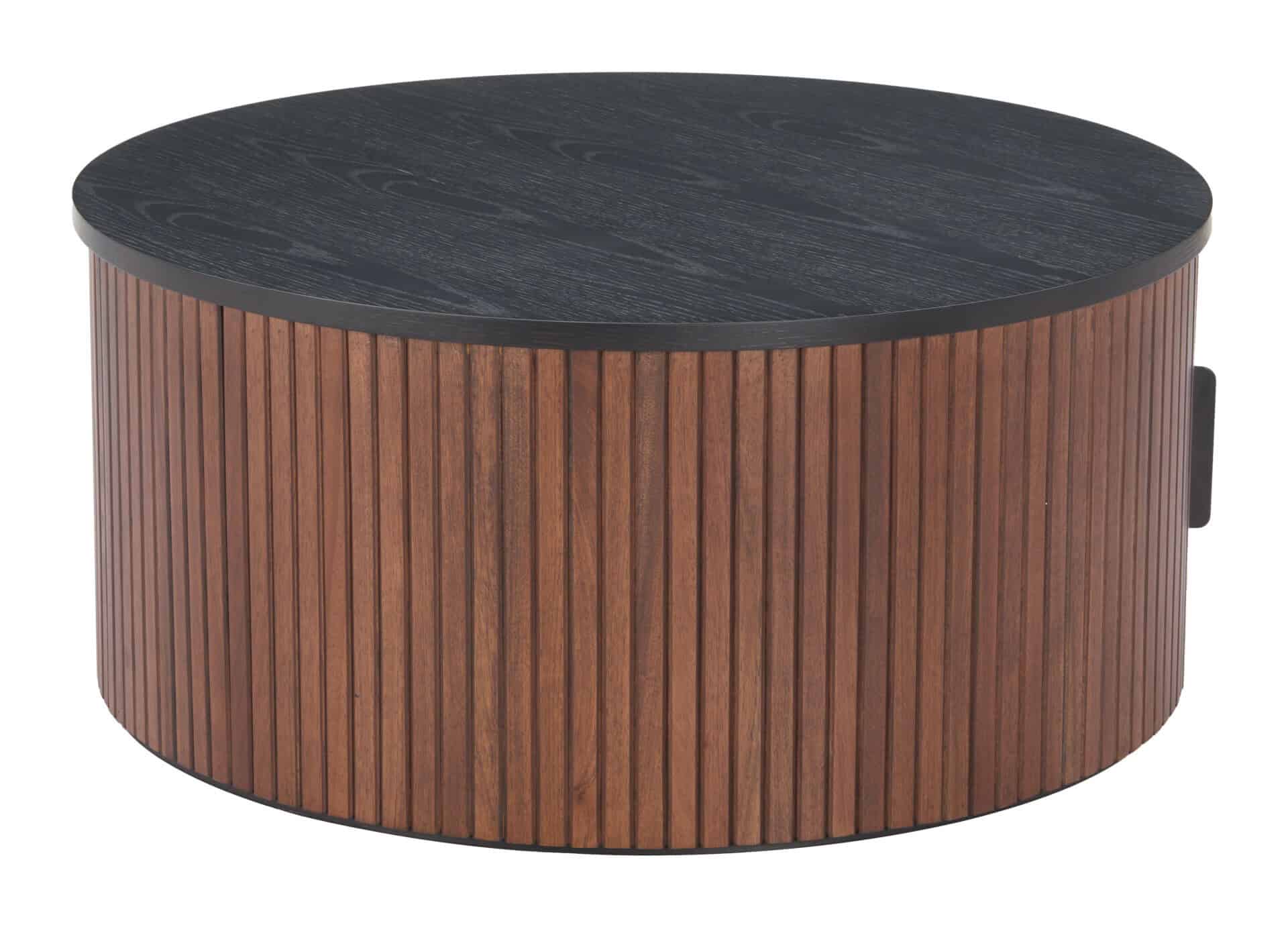 Round Black & Walnut Coffee Table with Storage and Elegant Wood Legs 2 Round Black & Walnut Coffee Table with Storage and Elegant Wood Legs - Image 2