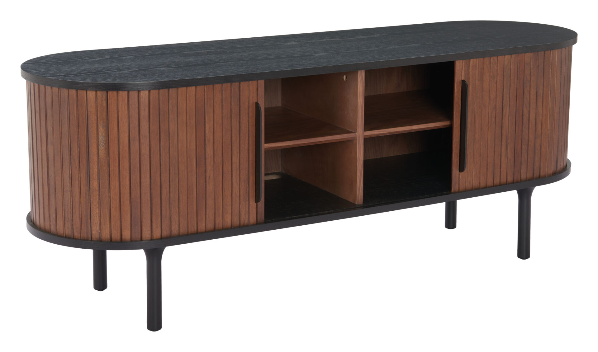 Modern Black and Walnut Entertainment Stand With Storage 7 Modern Black and Walnut Entertainment Stand With Storage - Image 7