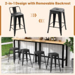 24 Inch Stackable Metal Cafe Chairs with Removable Back (Set of 4)