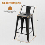24 Inch Stackable Metal Cafe Chairs with Removable Back (Set of 4)