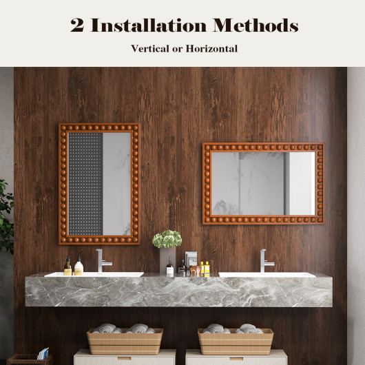 Rustic Wall Mirror with Solid Wood Frame 24 x 36 Inches - Image 7