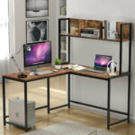 Space-Saving L-Shaped Corner Desk with Hutch and Footrest Bars 29 Space-Saving L-Shaped Corner Desk with Hutch and Footrest Bars