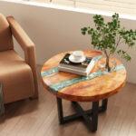 24 Inch Round Teak Wood End Table with Epoxy Resin 8 24 Inch Round Teak Wood End Table with Epoxy Resin