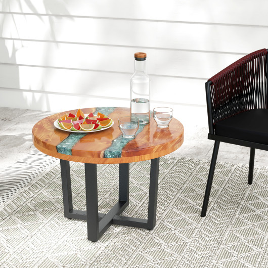 24 Inch Round Teak Wood End Table with Epoxy Resin 2 24 Inch Round Teak Wood End Table with Epoxy Resin - Image 2