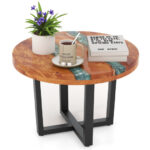 24 Inch Round Teak Wood End Table with Epoxy Resin 11 24 Inch Round Teak Wood End Table with Epoxy Resin