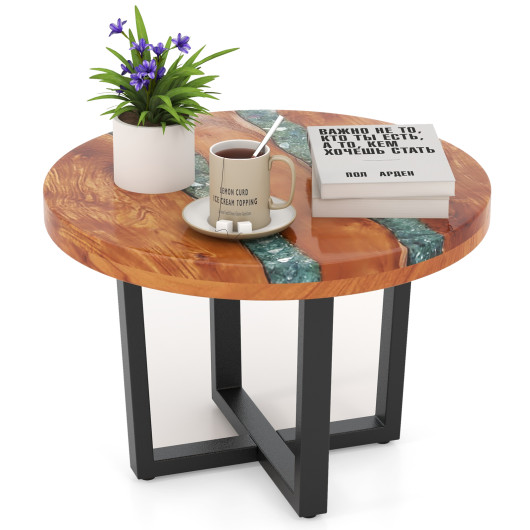 24 Inch Round Teak Wood End Table with Epoxy Resin 4 24 Inch Round Teak Wood End Table with Epoxy Resin - Image 4