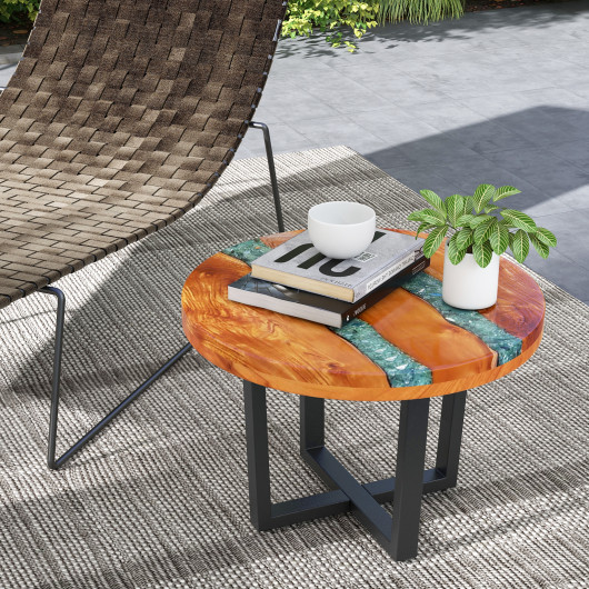 24 Inch Round Teak Wood End Table with Epoxy Resin 6 24 Inch Round Teak Wood End Table with Epoxy Resin - Image 6