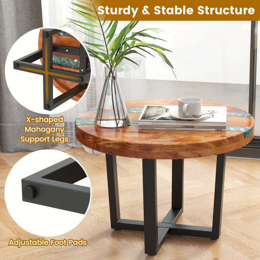 24 Inch Round Teak Wood End Table with Epoxy Resin 7 24 Inch Round Teak Wood End Table with Epoxy Resin - Image 7
