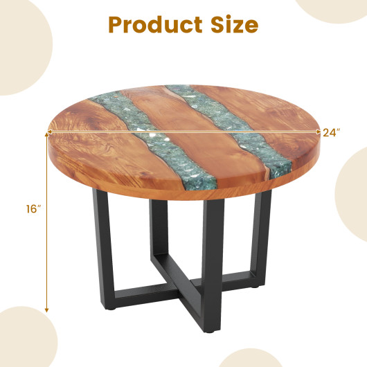 24 Inch Round Teak Wood End Table with Epoxy Resin 5 24 Inch Round Teak Wood End Table with Epoxy Resin - Image 5
