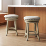 Swivel Bar Stools with Wooden Frame and Linen Fabric (Set of 2)