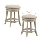 Swivel Bar Stools with Wooden Frame and Linen Fabric (Set of 2)