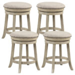 Swivel Bar Stools with Wooden Frame and Linen Fabric (Set of 2)