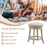 Swivel Bar Stools with Wooden Frame and Linen Fabric (Set of 2)