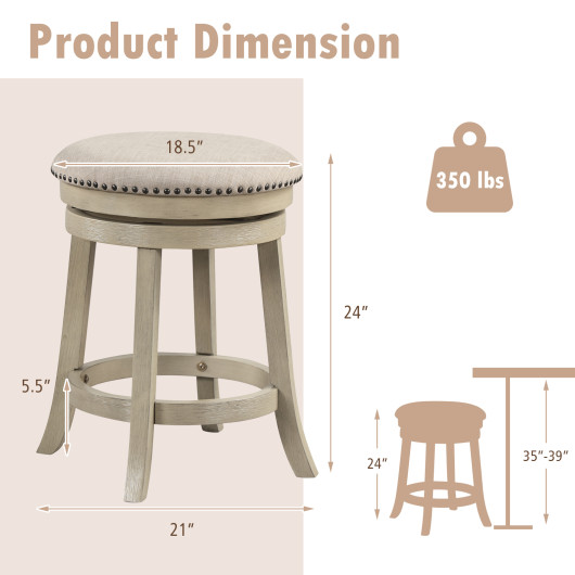 Swivel Bar Stools with Wooden Frame and Linen Fabric (Set of 2) - Image 5