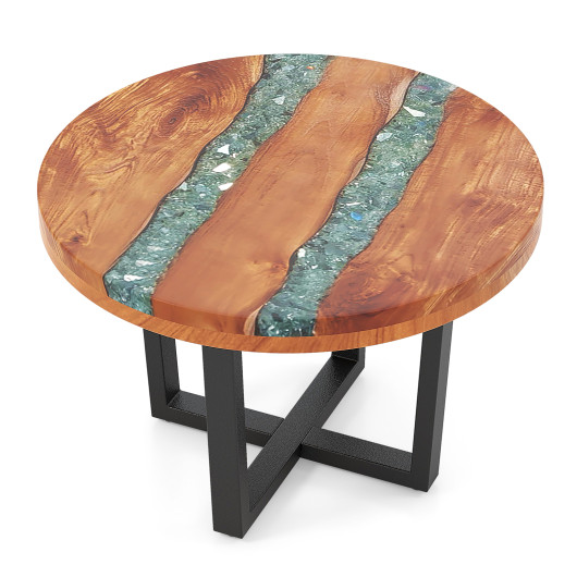 24 Inch Round Teak Wood End Table with Epoxy Resin 3 24 Inch Round Teak Wood End Table with Epoxy Resin - Image 3