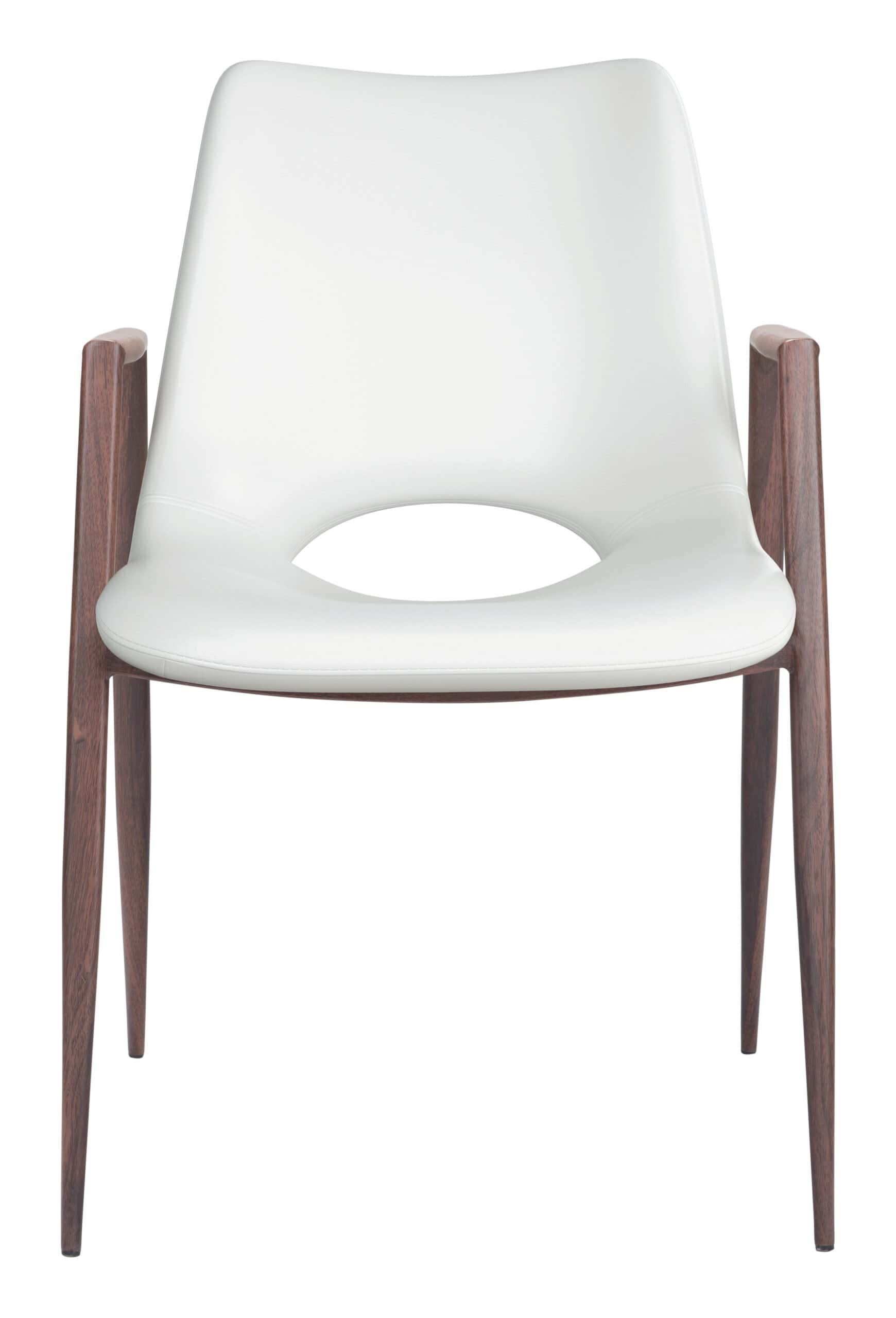 Mid-Century Modern White Dining Chair with Walnut Legs (Set of 2)