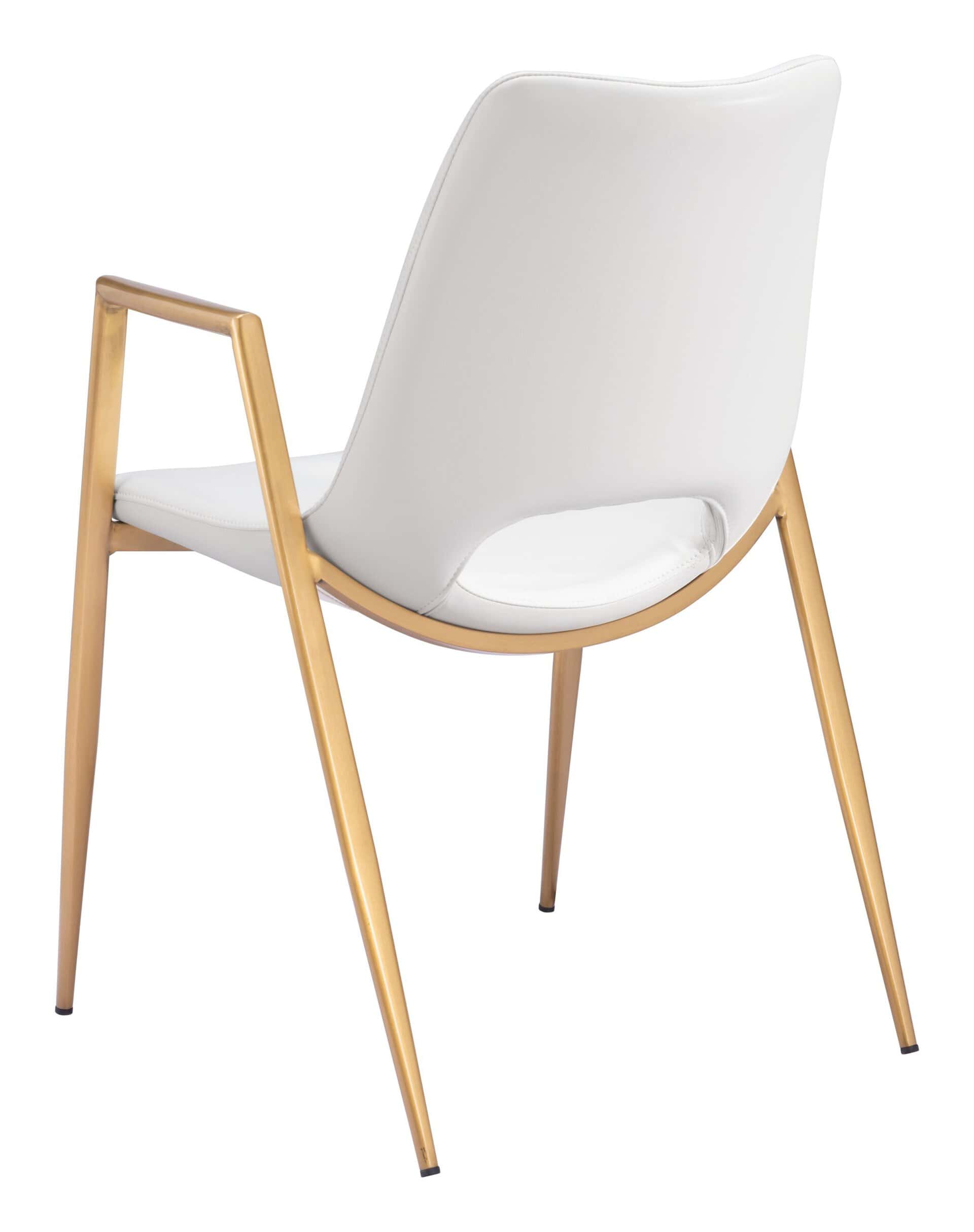 White and Gold Mid-Century Modern Dining Chairs with Armrests (Set of 2)