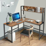 Space-Saving L-Shaped Corner Desk with Hutch and Footrest Bars 34 Space-Saving L-Shaped Corner Desk with Hutch and Footrest Bars