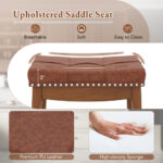 PU Leather Saddle Seat Bar Stools with Wood Legs (Set of 2)