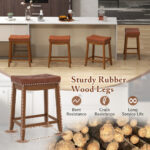 PU Leather Saddle Seat Bar Stools with Wood Legs (Set of 2)