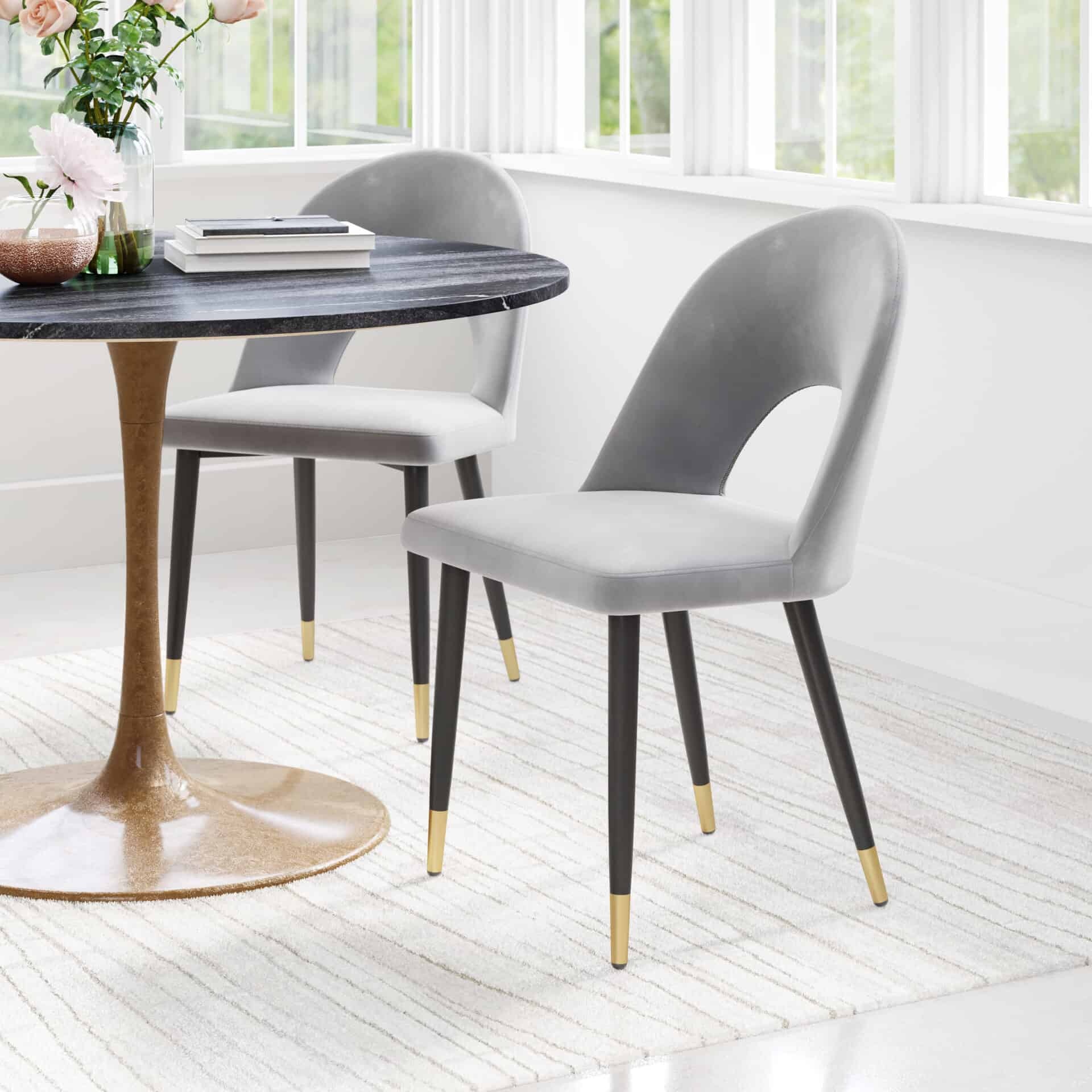 Modern Gray Velvet Dining Chair with Steel Base (Set of 2) 1 Modern Gray Velvet Dining Chair with Steel Base (Set of 2)