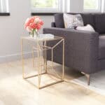 Gold Sculptural Base Side Table with Square Top
