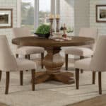 Walnut Solid Pine Farmhouse Round Dining Table With Pedestal Base