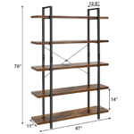 Industrial 3/5-Tier Bookcase with Metal Frame and Open Shelves