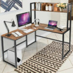 Space-Saving L-Shaped Corner Desk with Hutch and Footrest Bars 35 Space-Saving L-Shaped Corner Desk with Hutch and Footrest Bars