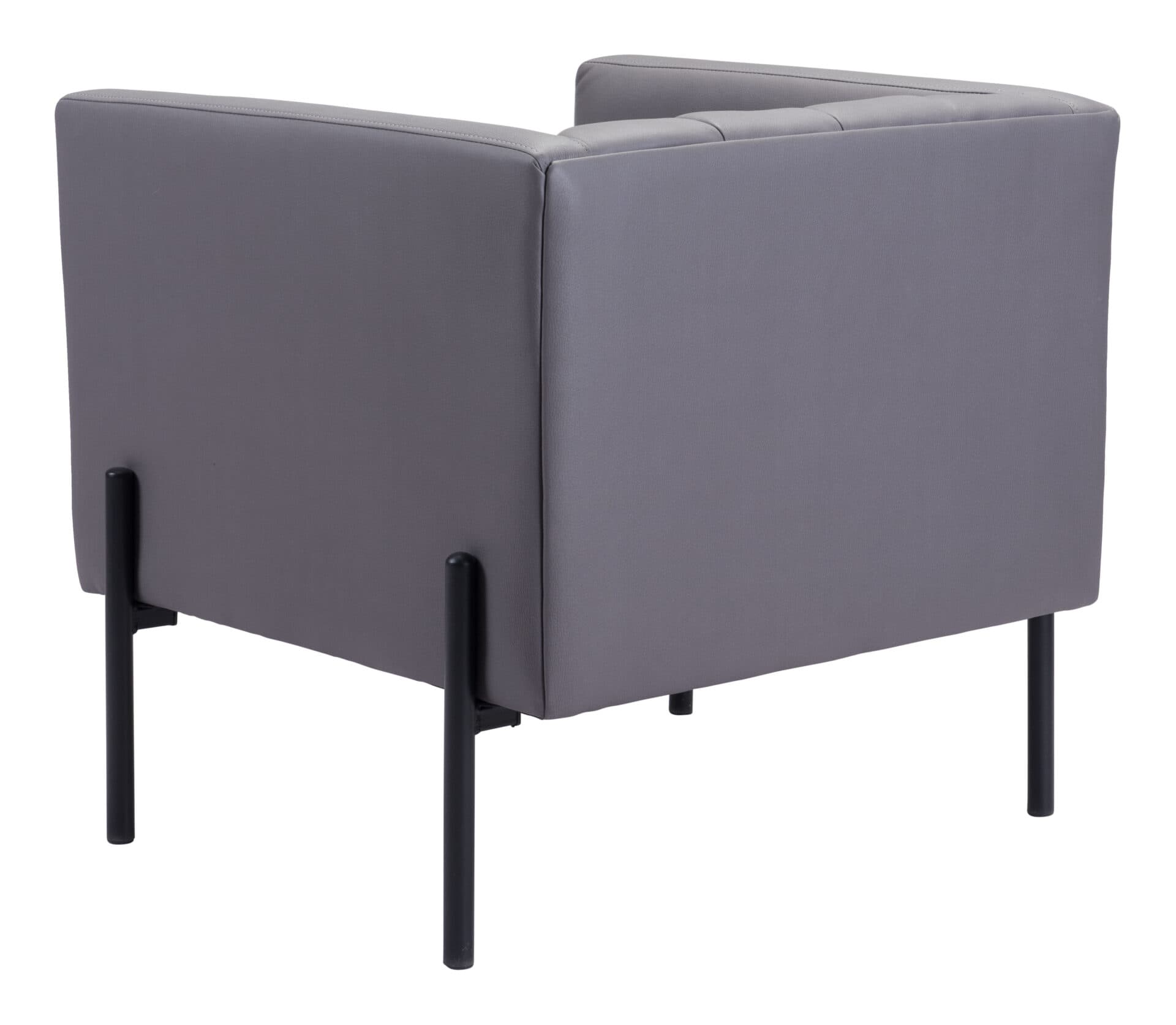 Mid-Century Modern Gray Tufted Faux Leather Accent Chair 7 Mid-Century Modern Gray Tufted Faux Leather Accent Chair - Image 7