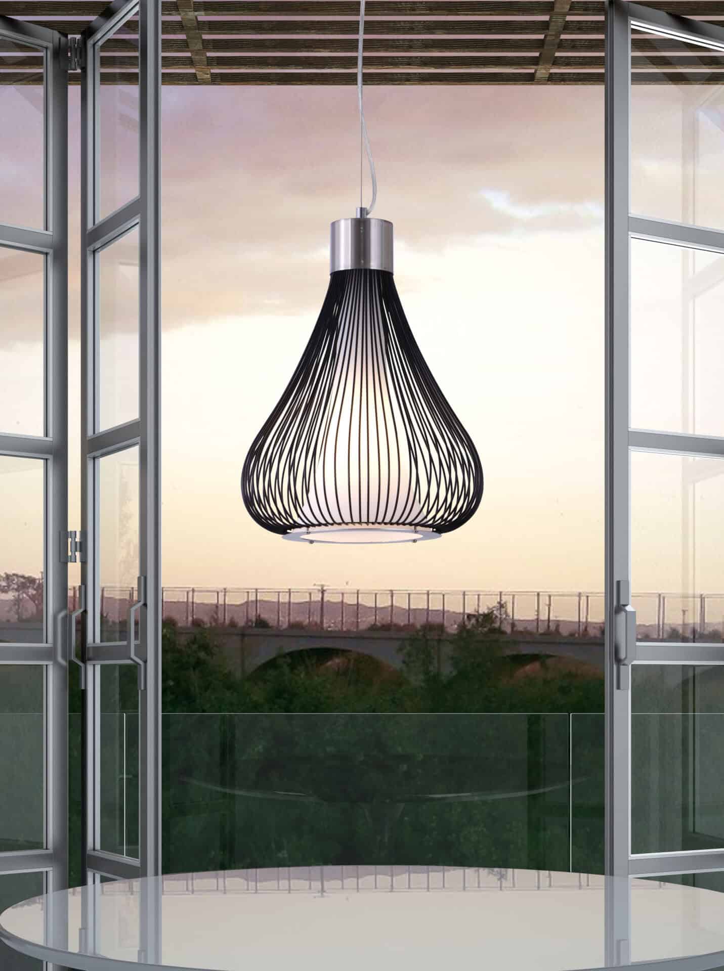 Black Teardrop Ceiling Lamp with Frosted Glass and Steel Detailing 1 Black Teardrop Ceiling Lamp with Frosted Glass and Steel Detailing