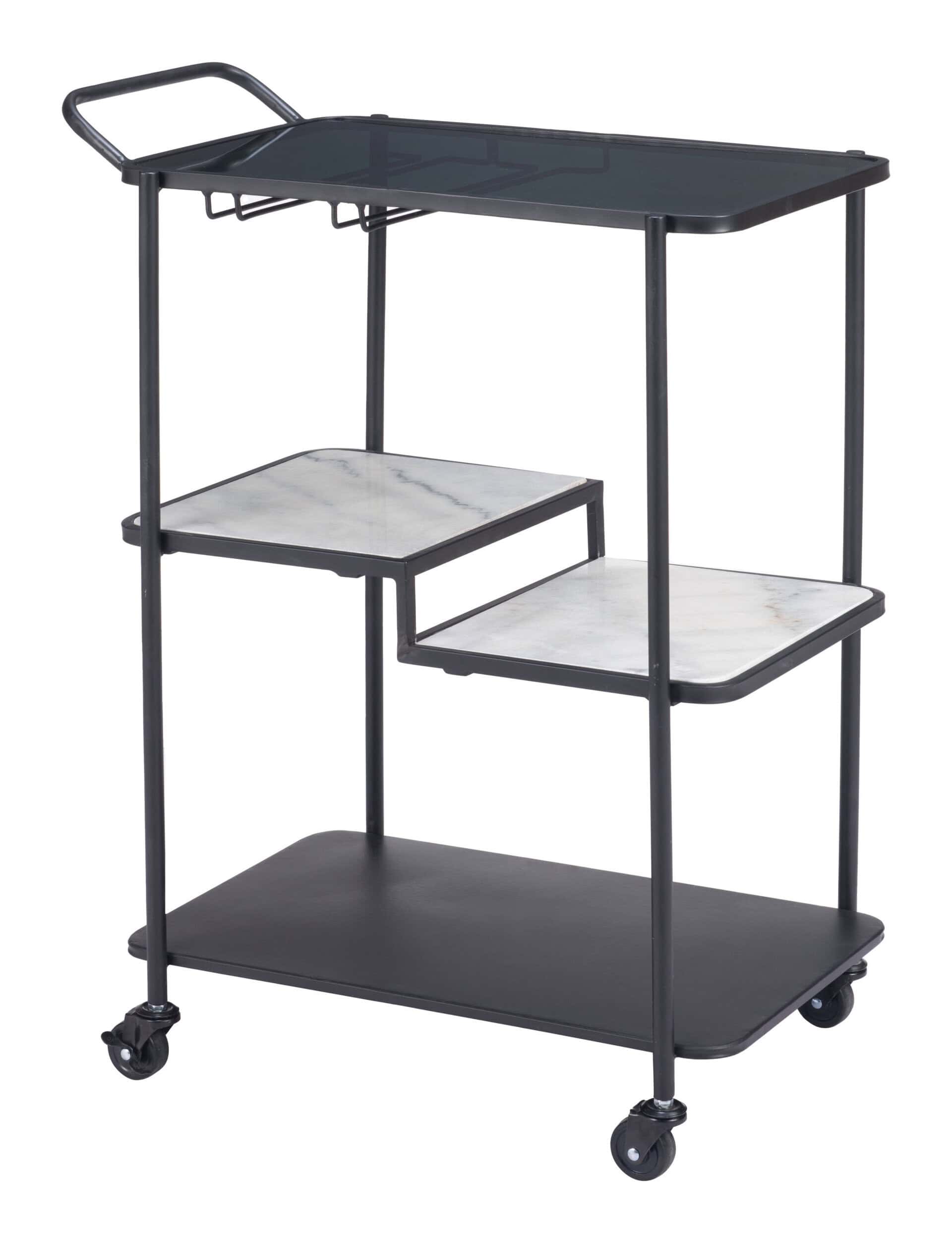 Black Bar Cart with Marble Accents and Glass Shelves 12 Black Bar Cart with Marble Accents and Glass Shelves