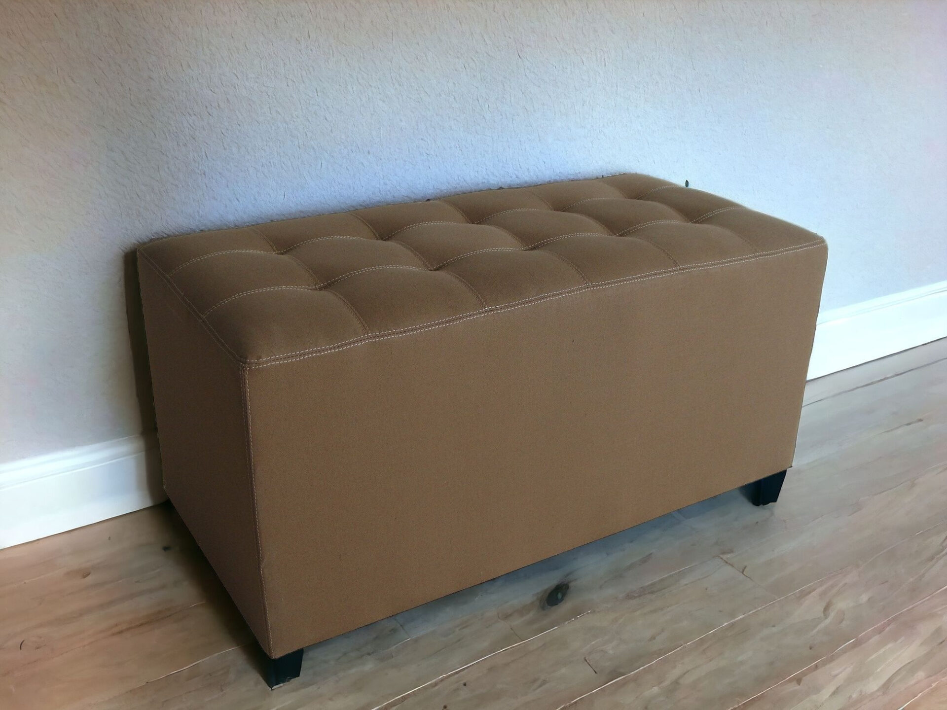 15" Tan Faux Leather Upholstered Bench for Entryway or Hallway 2 15" Tan Faux Leather Upholstered Bench for Entryway or Hallway - Image 2