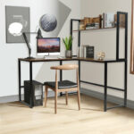 Space-Saving L-Shaped Corner Desk with Hutch and Footrest Bars 30 Space-Saving L-Shaped Corner Desk with Hutch and Footrest Bars