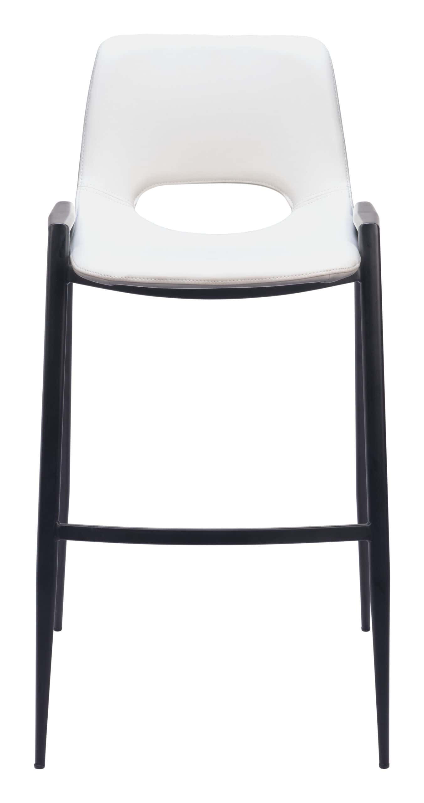 White Faux Leather Barstool with Armrest and Footrest (Set of 2)