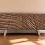 Natural Brown Solid Wood Sideboard with Four Doors and Shelves 8 Natural Brown Solid Wood Sideboard with Four Doors and Shelves