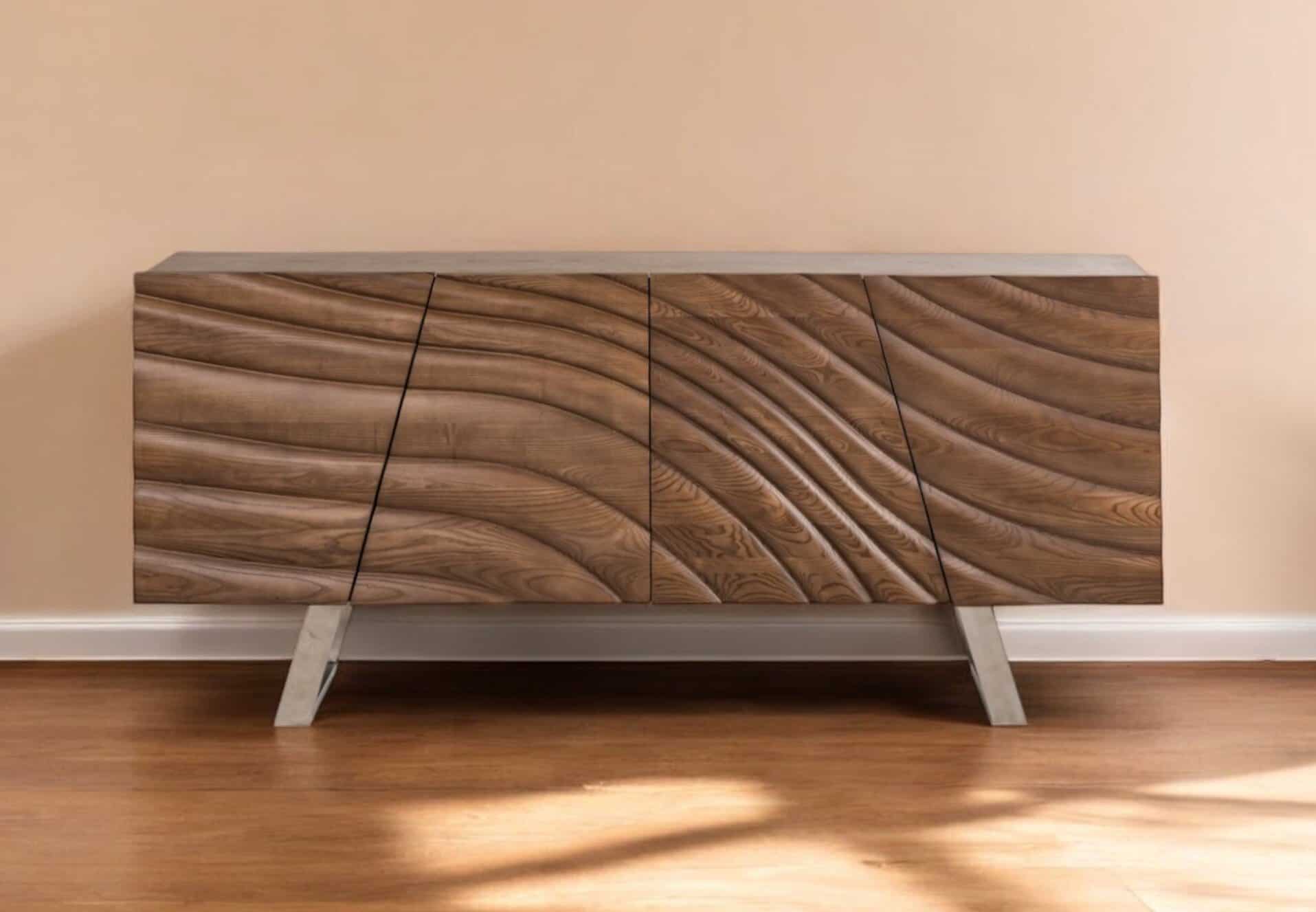Natural Brown Solid Wood Sideboard with Four Doors and Shelves 1 Natural Brown Solid Wood Sideboard with Four Doors and Shelves