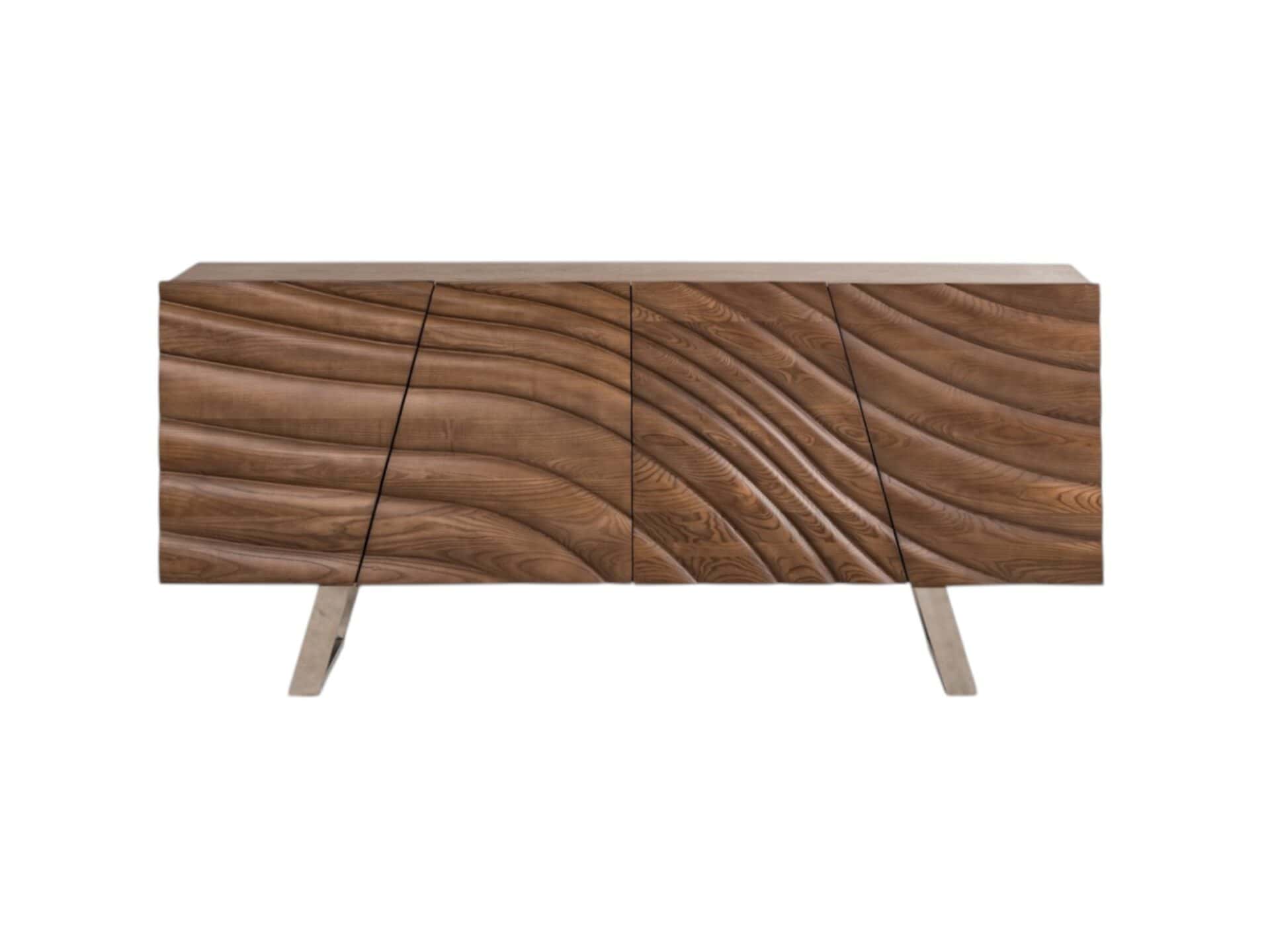 Natural Brown Solid Wood Sideboard with Four Doors and Shelves 2 Natural Brown Solid Wood Sideboard with Four Doors and Shelves - Image 2