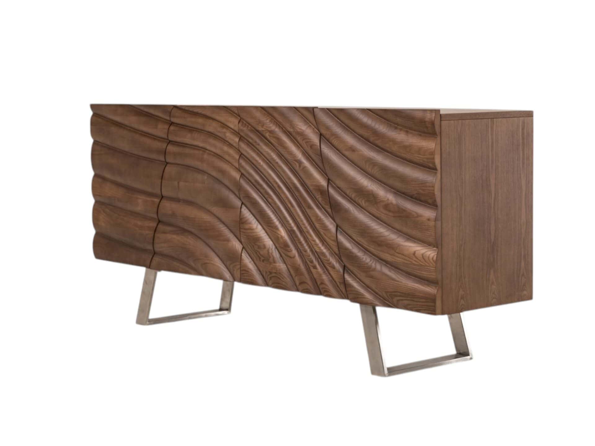 Natural Brown Solid Wood Sideboard with Four Doors and Shelves 3 Natural Brown Solid Wood Sideboard with Four Doors and Shelves - Image 3