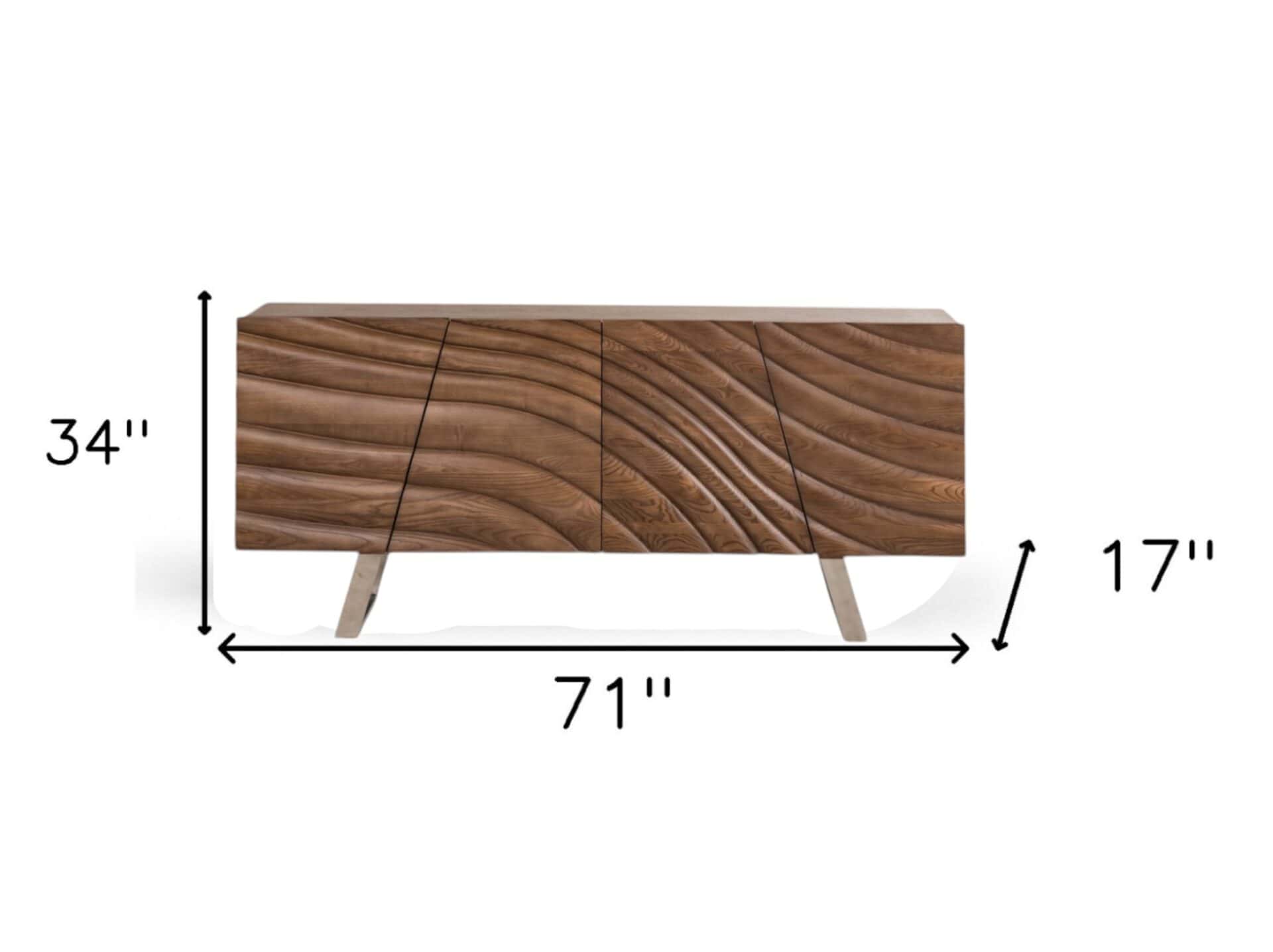 Natural Brown Solid Wood Sideboard with Four Doors and Shelves 6 Natural Brown Solid Wood Sideboard with Four Doors and Shelves - Image 6