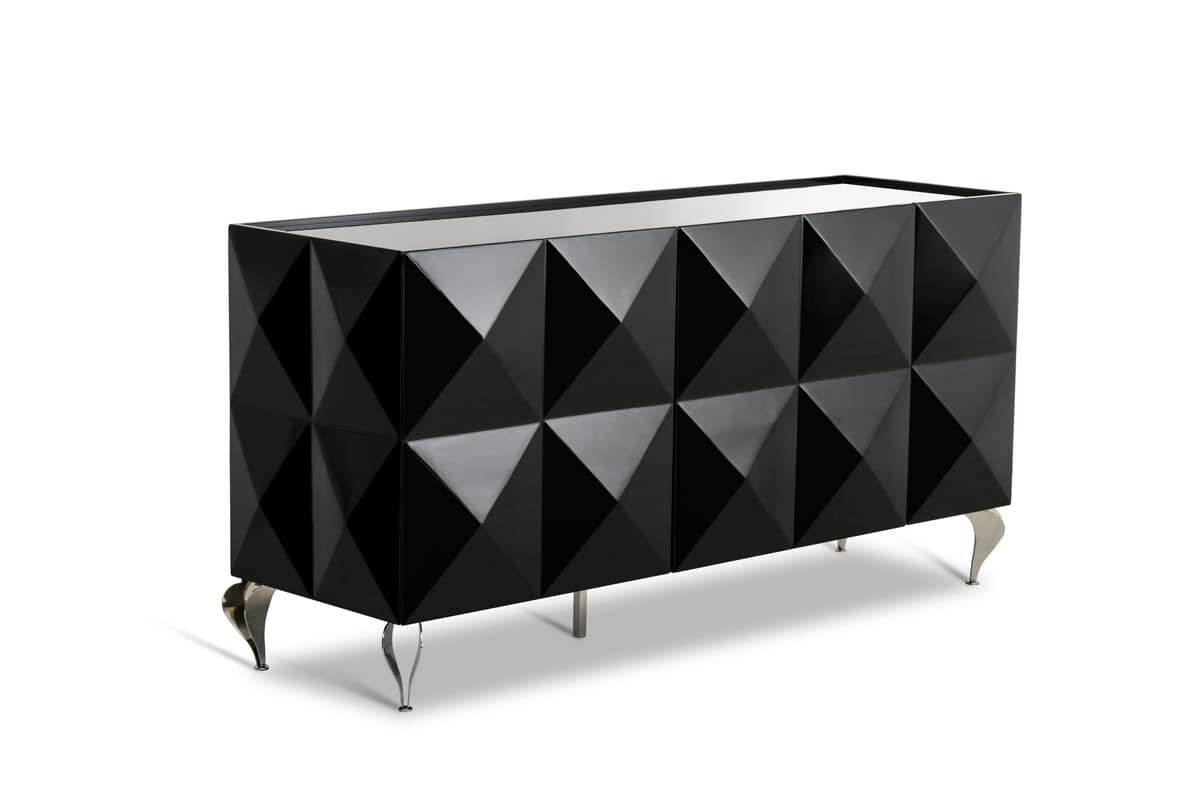 Contemporary Black Lacquer MDF and Steel Buffet with 3 Doors 1 Contemporary Black Lacquer MDF and Steel Buffet with 3 Doors