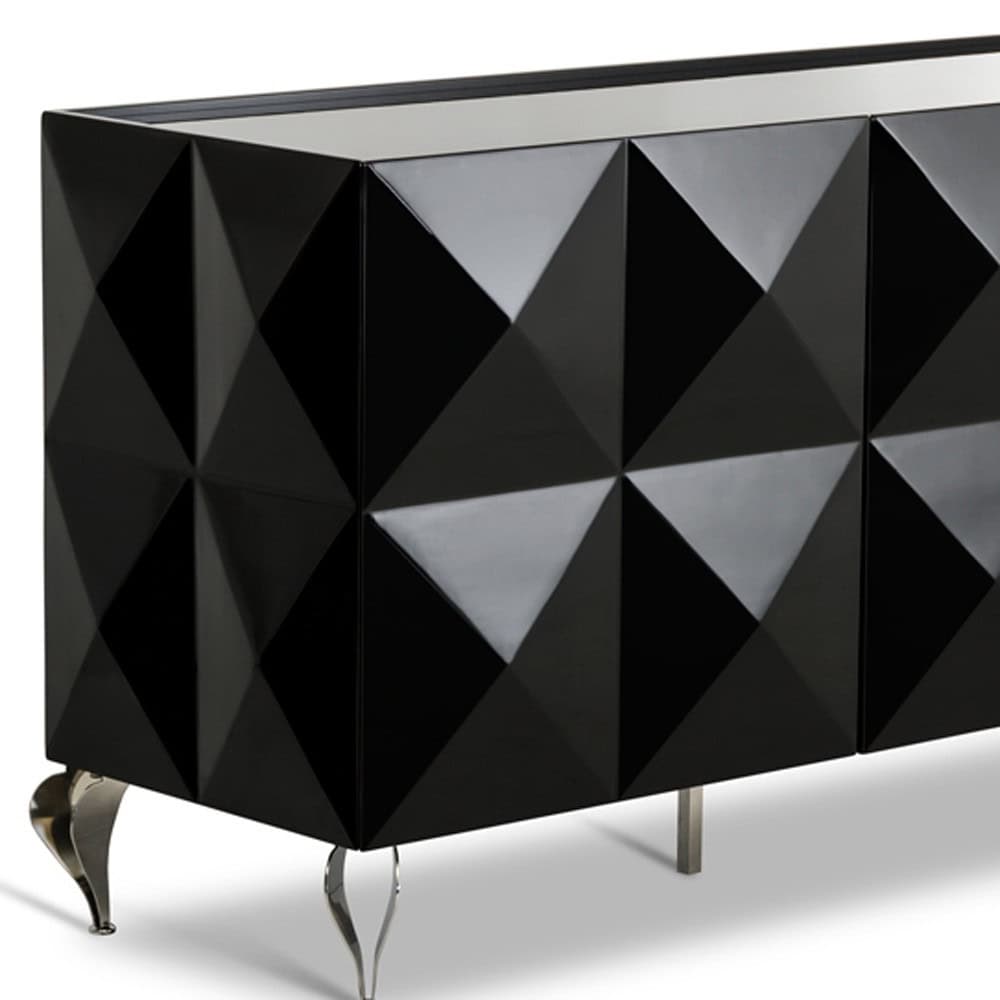 Contemporary Black Lacquer MDF and Steel Buffet with 3 Doors 3 Contemporary Black Lacquer MDF and Steel Buffet with 3 Doors - Image 3