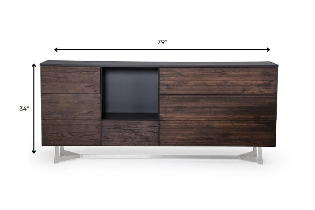 Dark Aged Oak Steel and Wood Buffet with Storage 34 4 Dark Aged Oak Steel and Wood Buffet with Storage 34 - Image 4