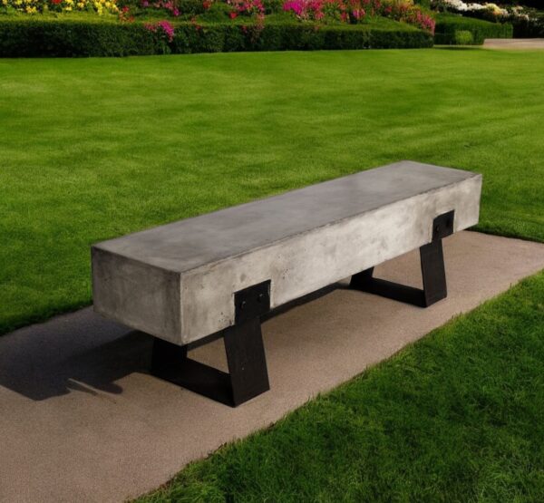 75" Gray and Black Concrete and Metal Modern Indoor Outdoor Bench